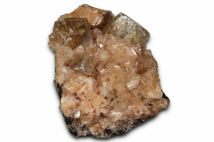 Gemmy Calcite Crystals on Peach Stilbite - India - India #342973
